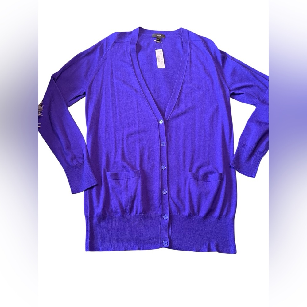 J.Crew Women's Purple Long Sleeve Button Cardigan 100% Wool Sweater XL NWT